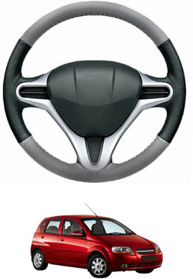 MATIES Steering Cover For Chevrolet Aveo UVA(Grey, Black, Leather)