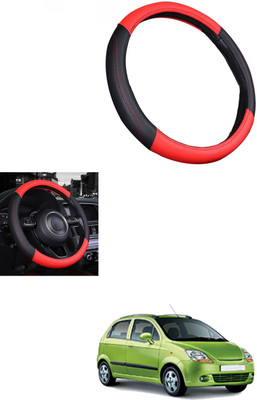 MATIES Steering Cover For Chevrolet Spark(Red/Black, Leather)