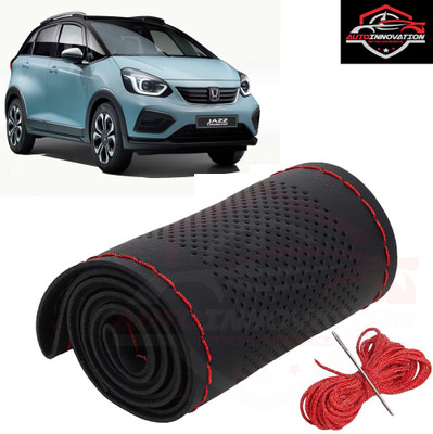 Autoinnovation Hand Stiched Steering Cover For Honda Universal For Car(Black, Red, Leather)