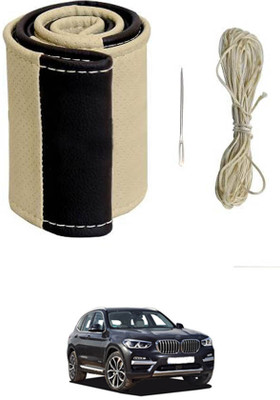 monolive Hand Stiched Steering Cover For BMW X3(Beige/Black, Leatherite)