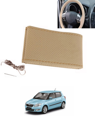 MATIES Hand Stiched Steering Cover For Skoda Fabia(Beige, Leatherite)