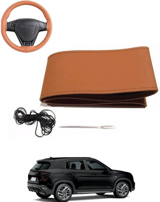 MATIES Hand Stiched Steering Cover For Hyundai Creta(Tan, Leatherite)