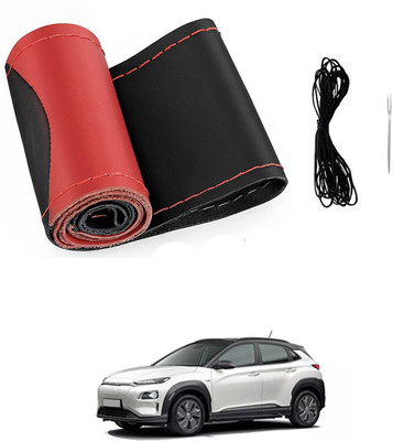 monolive Hand Stiched Steering Cover For Hyundai Universal For Car(Red/Black, Leatherite)