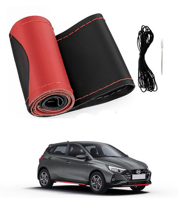 MATIES Hand Stiched Steering Cover For Hyundai Universal For Car(Red/Black, Leatherite)