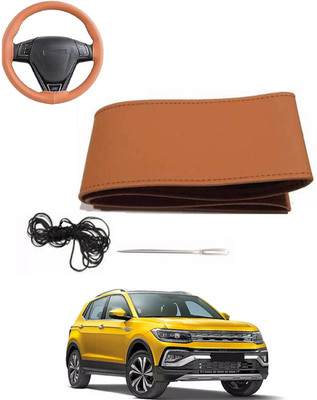 MATIES Hand Stiched Steering Cover For Volkswagen Universal For Car(Tan, Leatherite)