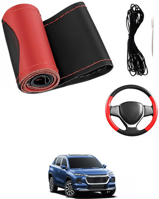 MATIES Hand Stiched Steering Cover For Universal For Car Grand Vitara(Red/Black, Leatherite)