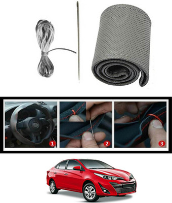 MSNP Hand Stiched Steering Cover For Toyota Universal For Car(Gery, Leatherite)