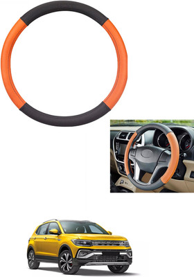 MATIES Steering Cover For Volkswagen Universal For Car(Tan/Black, Leather)