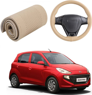 ARNEJA Hand Stiched Steering Cover For Hyundai Santro(Beige, Leather)