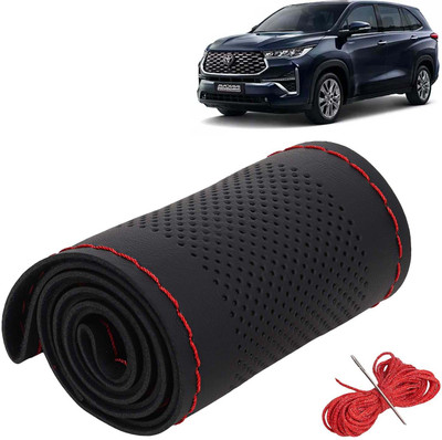 Kingsway Hand Stiched Steering Cover For Toyota Innova(Black Color with Red Thread, Leatherite)