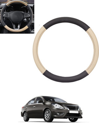 monolive Hand Stiched Steering Cover For Nissan Sunny(Beige, Black, Leatherite)