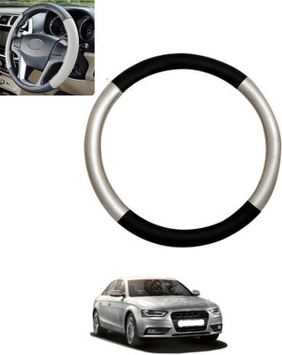 monolive Hand Stiched Steering Cover For Audi S4(Silver/Black, Leatherite)