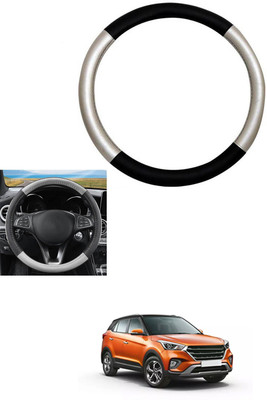 MATIES Steering Cover For Hyundai Creta(Silver, Black, Leather)