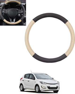 monolive Hand Stiched Steering Cover For Hyundai i20(Beige, Black, Leatherite)