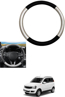 MATIES Steering Cover For Mahindra Quanto(Silver, Black, Leather)