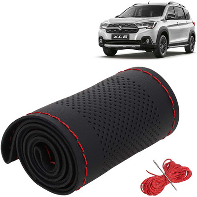 Kingsway Hand Stiched Steering Cover For Maruti Universal For Car(Black Color with Red Thread, Leatherite)