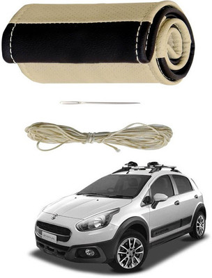 RKPSP Hand Stiched Steering Cover For Universal For Car Aveo(Beige/Brown, Leatherite)