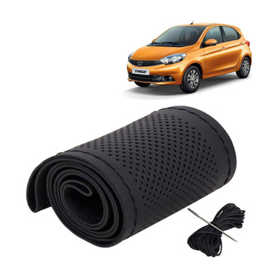 Kingsway Hand Stiched Steering Cover For Tata Universal For Car(Black Color with Black Thread, Leatherite)