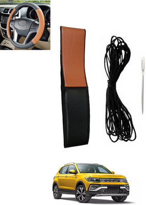 monolive Hand Stiched Steering Cover For Volkswagen Universal For Car(Tan, Black, Leatherite)