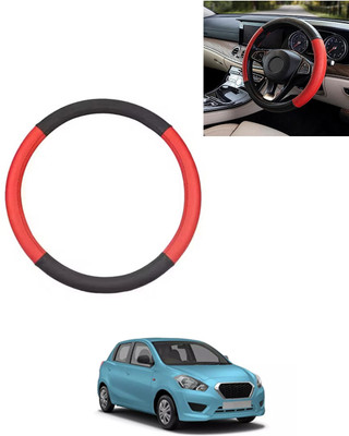 AYW Steering Cover For Datsun Go(Red/Black, Leatherite)
