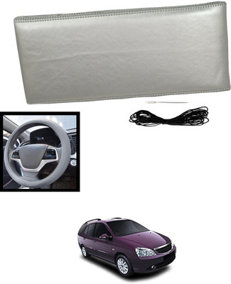 MATIES Hand Stiched Steering Cover For Tata Indigo Marina(Silver, Leatherite)