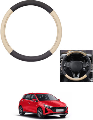 MATIES Steering Cover For Hyundai i20(Beige/Black, Leather)