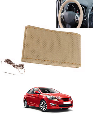 MATIES Hand Stiched Steering Cover For Hyundai Verna(Beige, Leatherite)