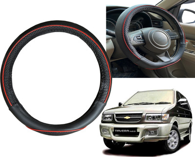 PEEPS STORE Steering Cover For Chevrolet Tavera(Black, Red, Leatherite)