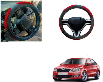 Automotive Prist Steering Cover For Skoda Rapid(Black & Red, Leatherite)