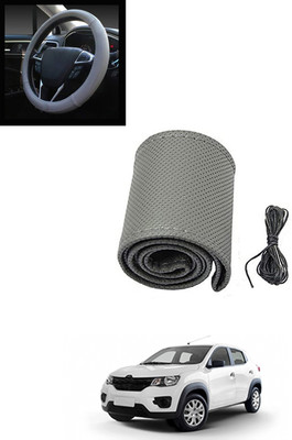 MATIES Hand Stiched Steering Cover For Renault Kwid(Grey, Leatherite)