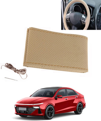 MATIES Hand Stiched Steering Cover For Universal For Car Verna(Beige, Leatherite)