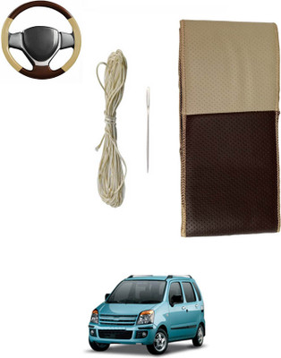 ABJD Hand Stiched Steering Cover For Universal For Car WagonR(Beige, Brown, Leatherite)