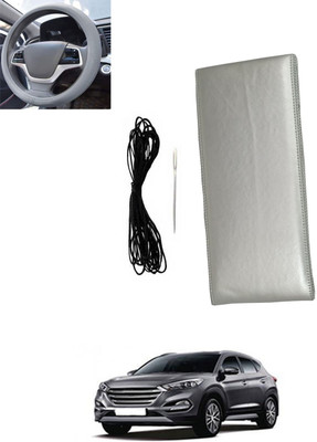 monolive Hand Stiched Steering Cover For Hyundai Tucson(Silver, Leatherite)