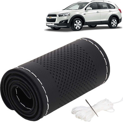 Kingsway Hand Stiched Steering Cover For Chevrolet Captiva(Black Color with Silver Thread, Leatherite)