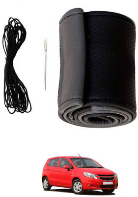 MATIES Hand Stiched Steering Cover For Chevrolet Sail UVA(Black/Grey, Leatherite)
