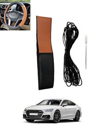 RKPSP Hand Stiched Steering Cover For Audi S7(Tan, Black, Leatherite)