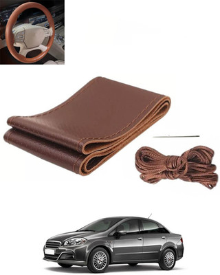 RKPSP Hand Stiched Steering Cover For Fiat Linea(Brown, Leatherite)