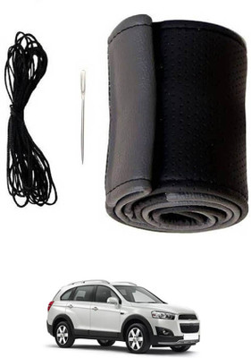 ABJD Hand Stiched Steering Cover For Toyota Captiva(Grey, Black, Leatherite)