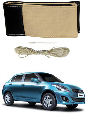 RKPSP Hand Stiched Steering Cover For Universal For Car Swift Dzire(Beige/Black, Leatherite)