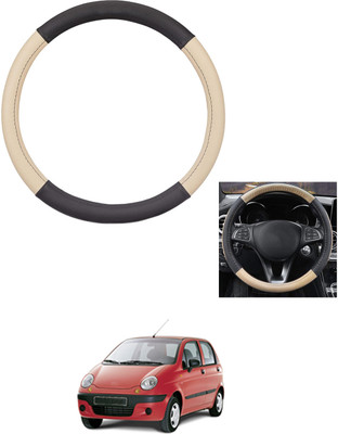 MATIES Steering Cover For Daewoo Matiz(Beige/Black, Leather)
