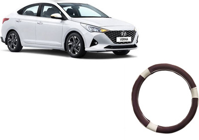 HOTRENZ Steering Cover For Hyundai Verna(White,Brown, Leatherite)