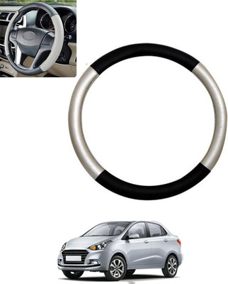 monolive Hand Stiched Steering Cover For Hyundai Xcent(Silver/Black, Leatherite)
