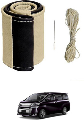 MATIES Hand Stiched Steering Cover For Toyota Universal For Car(Beige/Black, Leatherite)