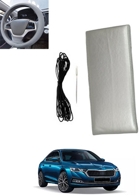 monolive Hand Stiched Steering Cover For Skoda Octavia(Silver, Leatherite)