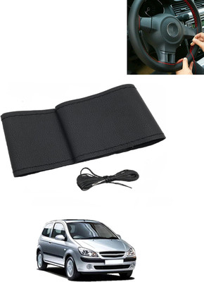 MATIES Hand Stiched Steering Cover For Hyundai Getz(Black, Leatherite)