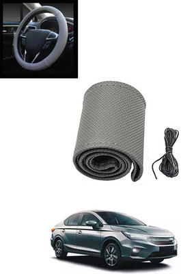 MATIES Hand Stiched Steering Cover For Honda City(Grey, Leatherite)