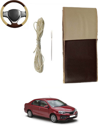 ABJD Hand Stiched Steering Cover For Toyota Etios(Beige, Brown, Leatherite)