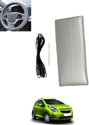 monolive Hand Stiched Steering Cover For Chevrolet Beat(Silver, Leatherite)