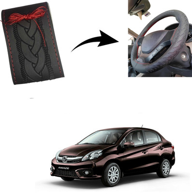 Autoinnovation Hand Stiched Steering Cover For Honda Amaze(Black, Leather)