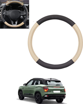 monolive Hand Stiched Steering Cover For Hyundai Creta(Beige, Black, Leatherite)